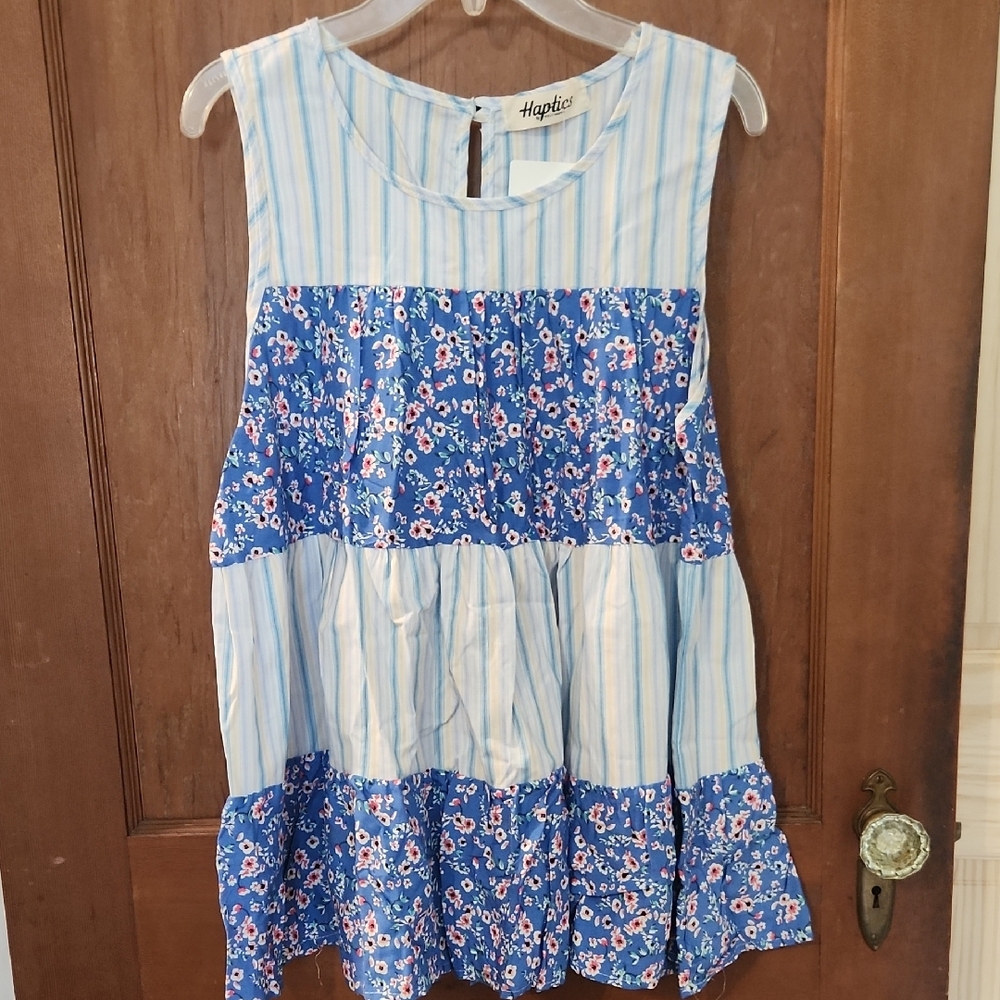 Blue Floral Striped Tank Top
